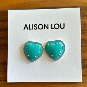 BRAND NEW Alison Lou Heart Jelly Button Studs - Lagoon (Blue)